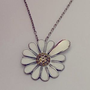 925 Silver daisy cz initial handmade enamel necklace